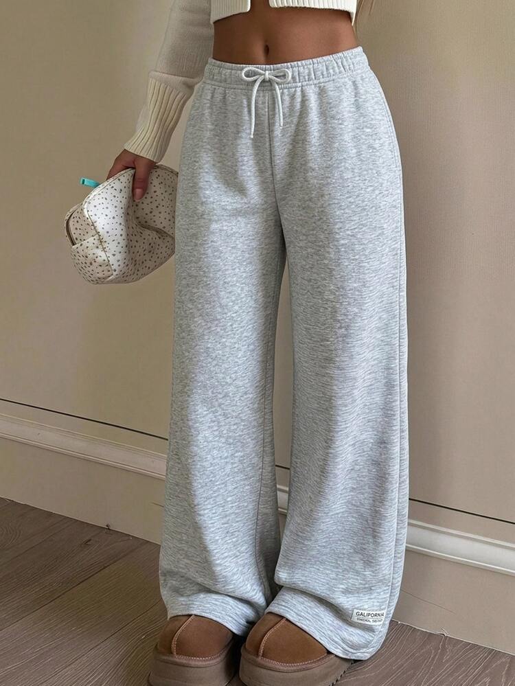 SHEIN Teen Girl Teen Girls Light Grey Casual Sweatpants, Loose Front Tie Relaxed Sports Sweatpants, Minimalist Street Style, Back To School - Light Grey - View 2