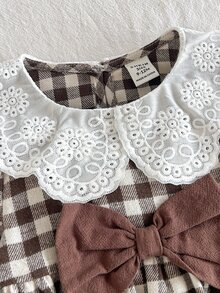 SHEIN Newborn Baby Girl Cute Patchwork Peter Pan Collar Long Sleeve Bodysuit, Autumn/Winter - Multicolor - View 4