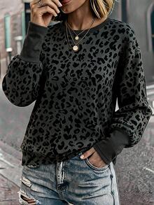 SHEIN LUNE بلوزة رياضية نسائية بطبعة نمر كاجوال للاستخدام اليومي بأكمام طويلة - متعدد الألوان - مشاهدة 1