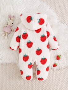 Cozy Pixies Baby Girl Casual Comfortable Daily Versatile Strawberry Pattern Plush Fabric One-Piece Long Autumn Winter Pants - Multicolor - View 2