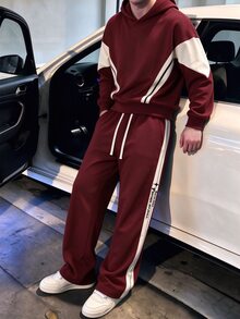 STEELVANCE 男士條紋長袖運動衫與運動長褲休閒套裝 - 紅色 - 查看 4