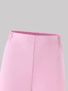 SHEIN 青少年女孩 2件/套夏季純色泡泡袖短版上衣與長褲套裝，休閒可愛 Katseye 風格，極簡穿搭，日常派對生日穿著，粉紅色 - 彩色 - 查看 11