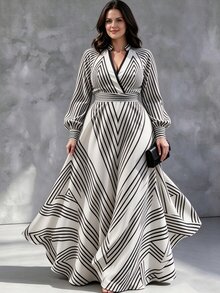 Linhara CURVE Plus Size Geometric Print Long Sleeve Dress - Multicolor - View 7