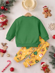 Infant Toddler Round Neck Sweatshirt And Pants Casual Comfortable Set, Classic Christmas Pattern Print, Classic Christmas Deer Pattern Print, Classic Santa Claus Pattern Print, Christmas Gift Pattern Print, Cartoon Christmas Tree Pattern Print, Classic Cute Bear Pattern, Classic Christmas Snowflake Pattern Print, Suitable For Autumn/Winter, Suitable For Christmas - Multicolor - View 5
