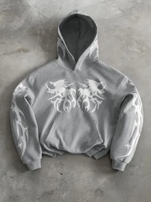 Major Grit Men's Gothic Print Long Sleeve Casual Hoodie Sweatshirt - Grey - View 1