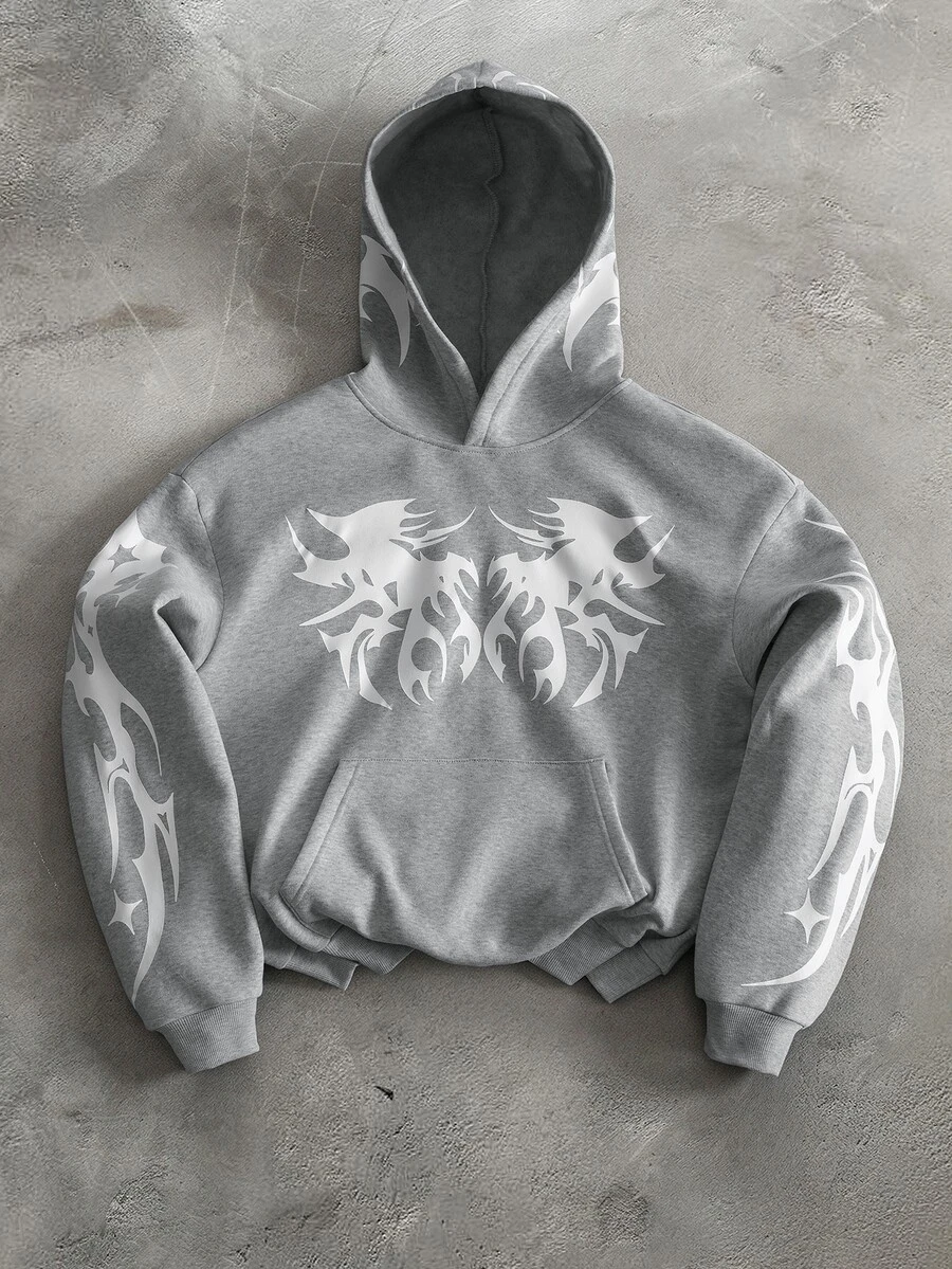 Major Grit Men's Gothic Print Long Sleeve Casual Hoodie Sweatshirt - Grey - View 1
