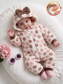 幼兒女嬰連身褲 可愛白色米色棕色人造毛 長袖 寬鬆版型 毛絨保暖 舒適柔軟 適合假日日常 秋冬休閒 - 紅白色 - 查看 8