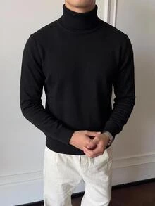Mainfolk 男士長袖純色休閒圓領針織衫，適合萬聖節、聖誕節、冬季派對、冬季、萬聖節、Y2K、秋季、復古、街頭風、休閒 - 黑色 - 查看 2