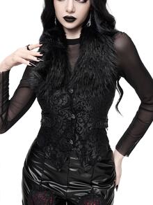 ROMWE Autumn/Winter Gothic Christmas Court Style Jacquard Fur Collar Shirt Vest - Black - View 5