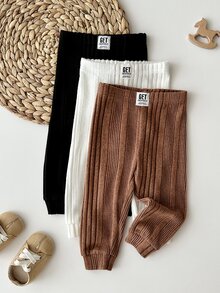 Cozy Pixies Baby Boy 3pcs Knitted Soft Casual Versatile Decorative Patch Elastic Waist Base Layer Long Winter Pants Set - Multicolor - View 7