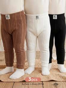 Cozy Pixies Baby Boy 3pcs Knitted Soft Casual Versatile Decorative Patch Elastic Waist Base Layer Long Winter Pants Set - Multicolor - View 8