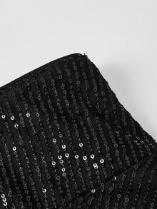 SHEIN MOD Plus Size Black Sequin Layered Skirt Multilayered Hem Suitable For Party Night Rave Prom Birthday Autumn Festival Beach Wedding 70's Sexy - Black - View 5
