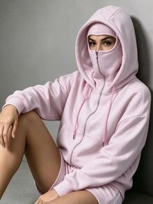 INAWLY Women's Casual Versatile Solid Color Hooded Sweatshirt, Autumn/Winter - Pink - View 6