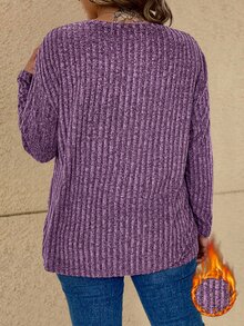 Vionelle Plus Drop Shoulder Curved Hem Tee Fall Cloth For Women - Purple - View 2
