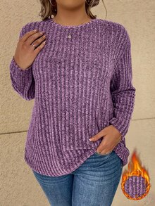 Vionelle Plus Drop Shoulder Curved Hem Tee Fall Cloth For Women - Purple - View 5