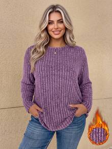 Vionelle Plus Drop Shoulder Curved Hem Tee Fall Cloth For Women - Purple - View 1
