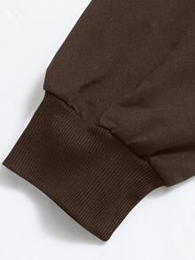 Linhara CURVE Women Plus Size Solid Black Hooded Drawstring Front Button Side Slit Long Sleeve Sweatshirt Dress Large Pockets Loose Drop Shoulder Straight Dress Vintage Casual Commute Spring Autumn Versatile Daily Travel New Style - Brown - View 6