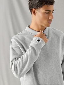 SWAVVY Knitted Fashionable Casual Men's Plain Long Sleeve Half Placket Loose Polo Shirt, For Friends, Fall - Grey - View 4