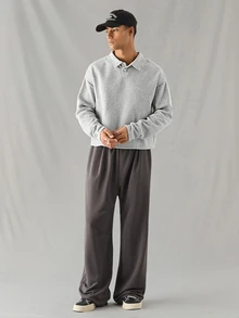 SWAVVY Knitted Fashionable Casual Men's Plain Long Sleeve Half Placket Loose Polo Shirt, For Friends, Fall - Grey - View 3