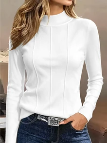 SHEIN LUNE Women's Fashion Minimalist Long Sleeve Versatile T-Shirt For Office And Commuting - White - View 4