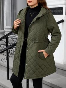 EMERY ROSE معطف مبطن طويل الأكمام للنساء مقاس كبير، بغطاء رأس وسحاب وأزرار كبس وخصر برباط وجيوب مائلة، كاجوال مبطن، ملابس خريف/شتاء، مناسب للارتداء في عيد الميلاد والخريف - أخضر عسكري - مشاهدة 7