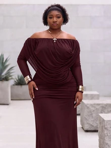 CurvyTilda Plus Size Women's Ruched Burgundy Dress, Fitted Elegant 1920s Party Formal, Suitable For Dating, Afternoon Tea, Wedding Autumn, Teacher Outfits Fall - Pink - View 4