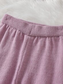 Tween Girl Sweater Set, New Autumn/Winter Mid-Weight Lotus Pink And Light Pink Striped Heavy Embroidery Bear Cute Bow Long Sleeve Drop Shoulder Round Neck Peach Top + Lotus Pink Knitted Long Pants, Soft And Comfortable Fabric, Suitable For Spring, Autumn, Winter, Outerwear And Inner Layering For Multiple Occasions - Pink - View 4