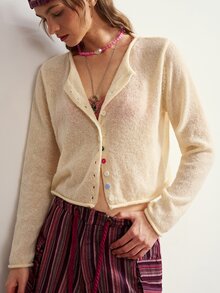 Bohemela Women's Solid Color Casual Versatile Daily Cardigan Everyday Travel Cream White Fall - Khaki - View 5