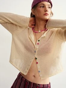 Bohemela Women's Solid Color Casual Versatile Daily Cardigan Everyday Travel Cream White Fall - Khaki - View 6