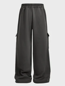 EASEVO 男士夏季寬鬆版型大尺碼灰色素色拼接彈性腰運動長褲，適合萬聖節、聖誕節、冬季派對與秋季穿著 - 深灰色 - 查看 7