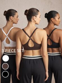 Activina Women's Solid Color Hollow Casual Daily Commute Sports Bra - Multicolor - View 1
