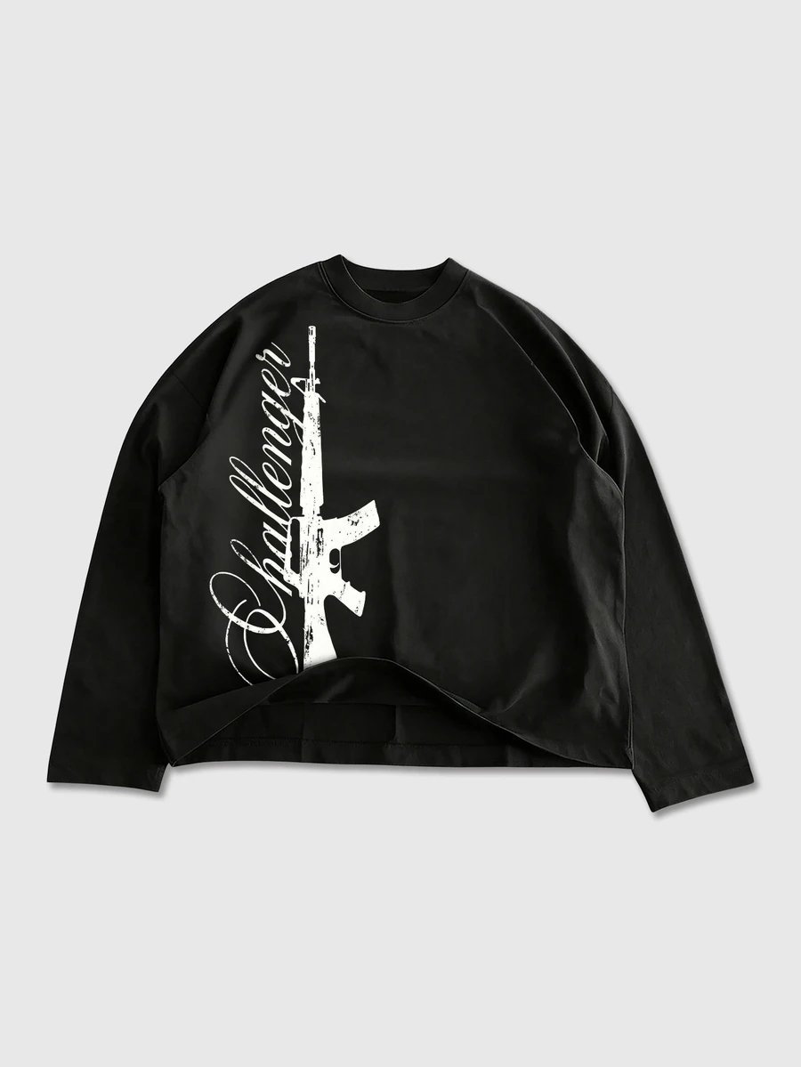 ROMWE MEN Street Life Men's Gun Slogan Print Long Sleeve T-Shirt - Black - View 1