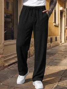 HIMLAND Men's Solid Color Casual Versatile Daily Wear Long Pants Halloween Christmas Winter Party Autumn - Black - View 7