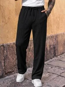 HIMLAND Men's Solid Color Casual Versatile Daily Wear Long Pants Halloween Christmas Winter Party Autumn - Black - View 1