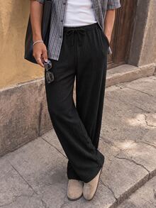 HIMLAND Men's Solid Color Casual Versatile Daily Wear Long Pants Halloween Christmas Winter Party Autumn - Black - View 5