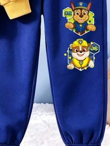 SHEIN | PAW Patrol Baby Boy Cartoon Puppy Print Crew Neck Sweatshirt And Elastic Waist Jogger Pants Set - Blue - View 5