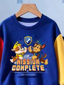 SHEIN | PAW Patrol Baby Boy Cartoon Puppy Print Crew Neck Sweatshirt And Elastic Waist Jogger Pants Set - Blue - View 6