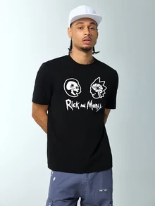 Rick and Morty X SHEIN Men's Crew Neck Short Sleeve Casual T-Shirt - Black - View 6