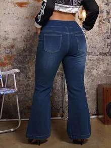 SHEIN ICON جينز نسائي كاجوال واسع الساق بمقاس كبير، جينز واسع الساق بتصميم أزرار، مرونة عالية، دنيم مطاطي رباعي الاتجاهات، مريح، جينز كاجوال متعدد الاستخدامات، الخريف، موعد. - الأسود - مشاهدة 10