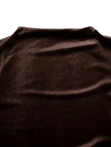 Sweetra فستان نسائي بأسلوب جريء برقبة نصف عالية وأكمام واسعة وتجاعيد على الجسم مع حافة دانتيل - بني داكن - مشاهدة 6