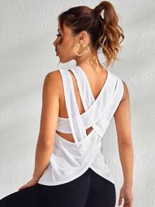 CourtClass CourtClass Breathable Softness Curved Hem Sports Teeworkout Tank Top - White - View 4
