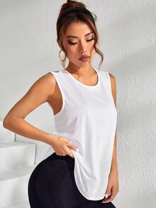 CourtClass CourtClass Breathable Softness Curved Hem Sports Teeworkout Tank Top - White - View 6