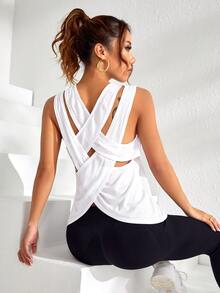 CourtClass CourtClass Breathable Softness Curved Hem Sports Teeworkout Tank Top - White - View 5