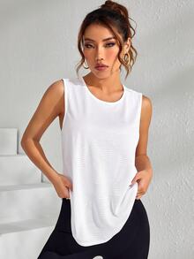 CourtClass CourtClass Breathable Softness Curved Hem Sports Teeworkout Tank Top - White - View 3