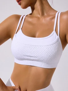 CourtClass CourtClass Women's Minimalist Modest Athleisure Versatile 2 In 1 Sports Bra For Running And Fitness Gym All White Summer - White - View 5