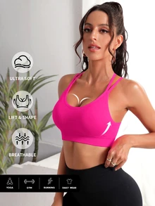 CourtClass CourtClass Seamless Crisscross Back Sports Bra - Hot Pink - View 3
