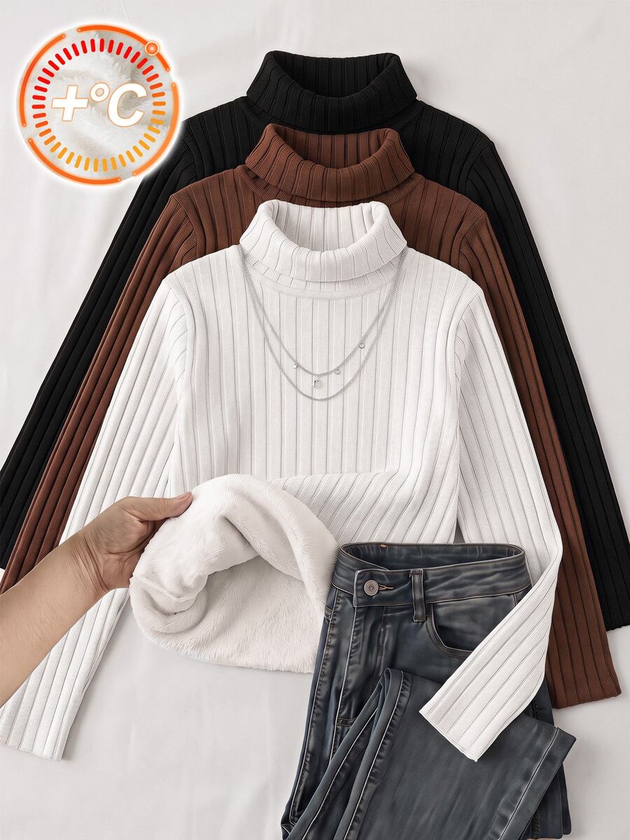 SHEIN 3件組 青少年女孩冬季T恤童裝 - 黑色 - 查看 1