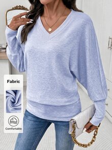 Editum Women's Casual Versatile Solid Color Batwing Sleeve Sweatshirt Brunch Light Blue Fall Everyday Travel - Baby Blue - View 3