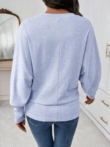 Editum Women's Casual Versatile Solid Color Batwing Sleeve Sweatshirt Brunch Light Blue Fall Everyday Travel - Baby Blue - View 2