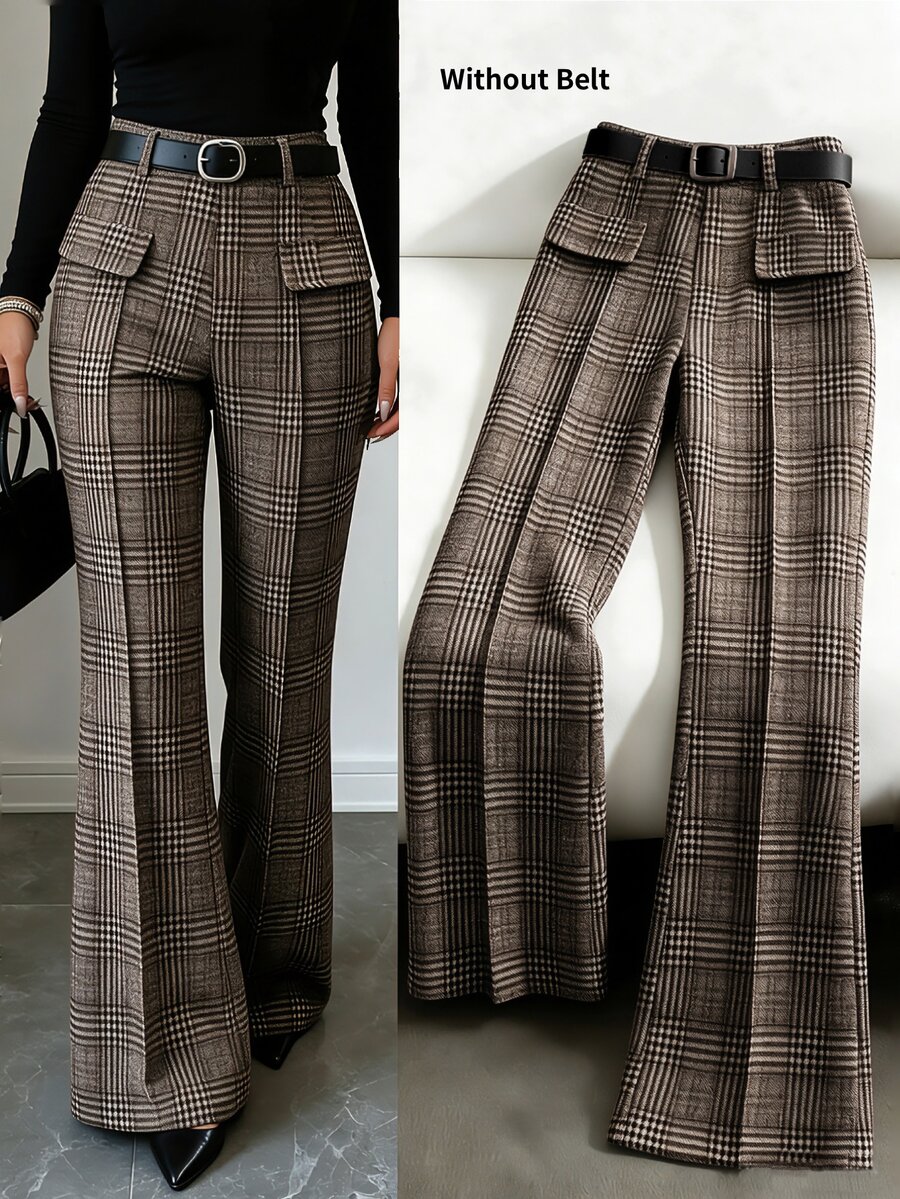 GlowEve Women's Autumn Plaid Elegant Flare Leg Pants - Multicolor - View 1